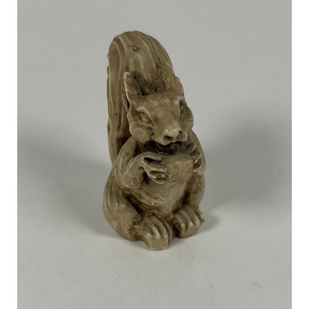 VTG Carved Resin Squirrel with Nut Figurine Trinket 2" Neutral Cottagecore